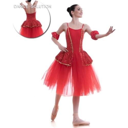 Ballerina Dance Red Sequin Top Spandex Bodice Ballet Tulle Skirt Ballet Tutus Dress Woman & Girl Practice Dancewear 18702