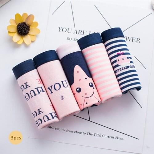 3pcs/lot Sweet Style Female Panties Mid-Rise Cotton Women Underwear Stripes Or Letters Lady Knickers Breathable Underpants 25
