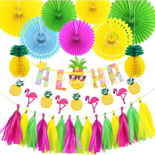 Hawaiian Party Decoration Flamingo Paper Fan Garland Decoration Creative Paper Theme Party Decoration ArticlesPaperCuttingBanner
