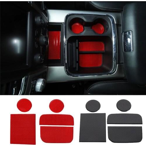 Real Carbon Fiber Interior Mouldings Central Water Cup Holder Mat Decorative Cover for Dodge Ram 2010-2015 Car Accessories