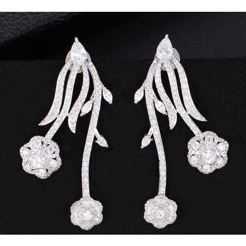 Blachette Jewelry Popular Vivid Plant Flower Leaves Flower Shape Micro Cubic Zirconia Stud Earrings For Women Girls Party Daily