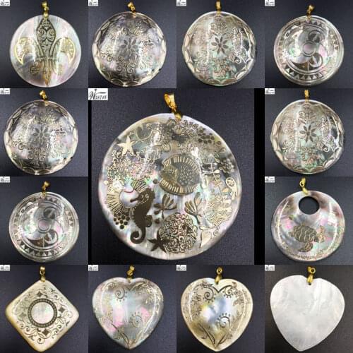 Free shipping Fashion Jewelry Mother of pearl Shell Round Heart Rhombus Women Men pendant bead WB670