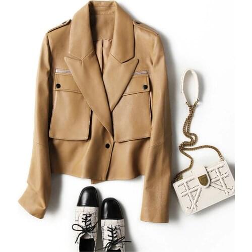 Jacket Leather Genuine Spring Women 2021 New Arrival Brand Big Pocket Outerwear Suede Coat Real Sheepskin Jackets Solid Clothing