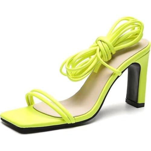 2021 Summer New Sexy Ankle Strap women sandals fashion chunky heels Ladylike Temperament orang green party shoes Big size 43