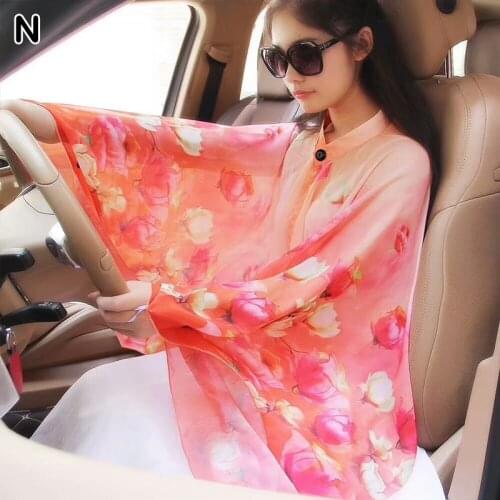 Women Chiffon Anti-UV Scarf Summer Chiffon Sun Protection Clothing Scarf Sunscreen Shawl Beach Bikini Cover Outdoor Riding