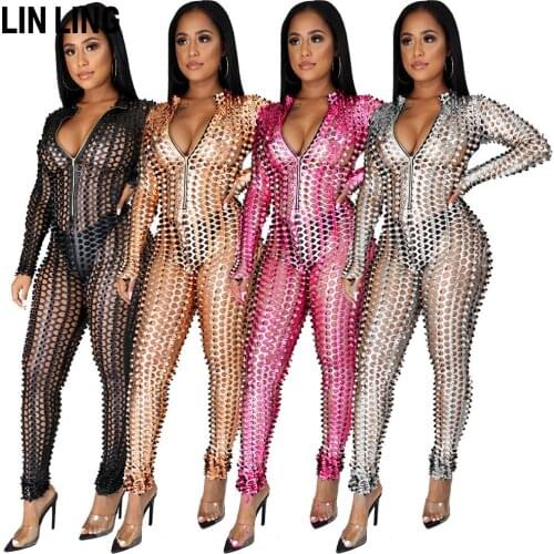 Sexy Night Shop Long Zipper Jumpsuit Womens Midnight Shop Clothing Perspective Warm Up Skirt Long Sleeve Jumpsuit