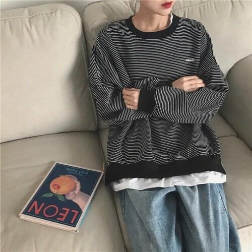 Autumn Casual Loose stripe Women Sweatshirt Winter Fake two pieces Plus Size Womens Hoodies 2020 Fashion INS Female Pullovers