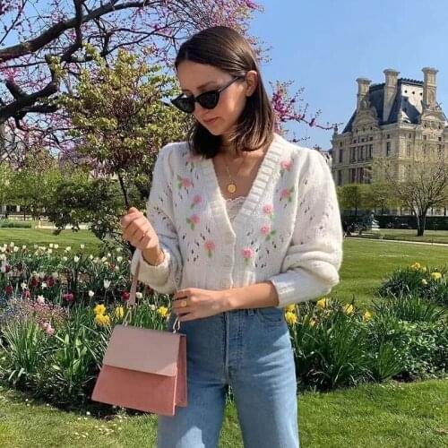 Foridol Flower Knitted Hollow Out White Short Cardigan Sweater Women Knitwear Casual Autumn Vintage Cardigan Tops 2021 Sueter