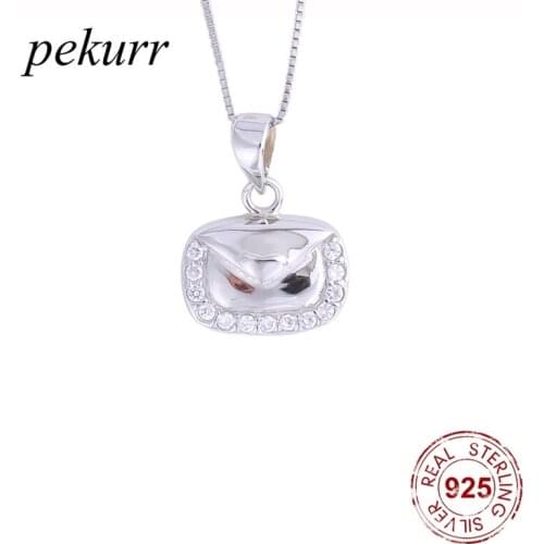 Pekurr 925 Sterling Silver Zircon Lace Envelope Necklaces For Women Crystal Gem Pendants Party Fashion Jewelry Accessories