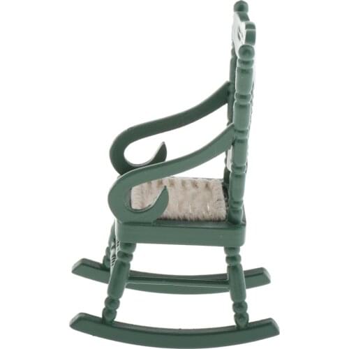 1/12 Wood Rocking Chair Model Dollhouse Miniature Accessories for Kids and Girls (Green)