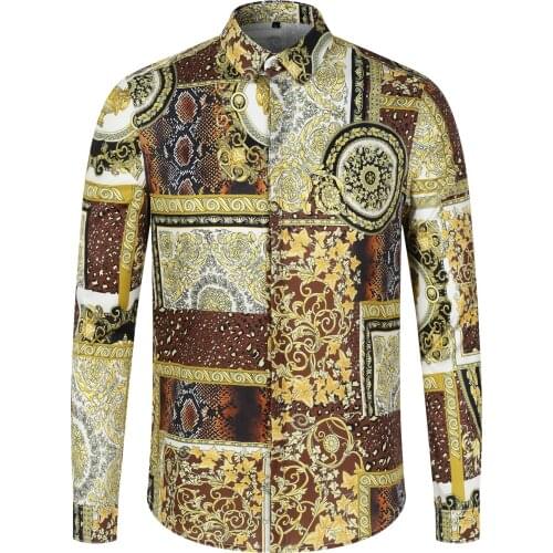 2021 Mens Baroque Luxury Royal Floral Print Shirt Long Sleeve Court Style Fashion Designer Fancy Slim Casual Dress Shirts Men