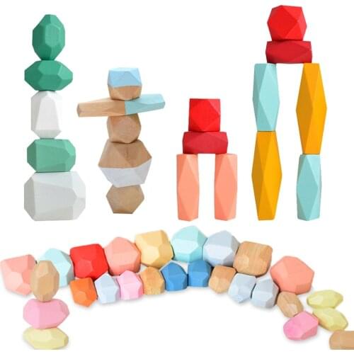 36PCS Colored Pine/Beech Stone Jenga Building Block Educational Toy Baby Stacking Game Balancing Stone Jenga Wooden Toy For Kids