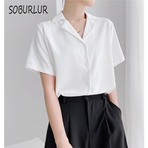 SOBURLUR Korean Fashion White Shirts Cool Girls Womens Blouses School Uniform Crop Tops Woman Clothing 11 Color 2021 Summer New