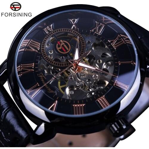 Forsining 2015 Black Bezel Red Roman Display Hollow Engraving Watch Men Top Brand Luxury Mechanical Watch Clock Men Montre Homme