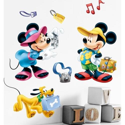 Disney mickey minnie take a photograph wall stickers for kids rooms home decor cartoon 40*60cm wall decals pvc mural art posters