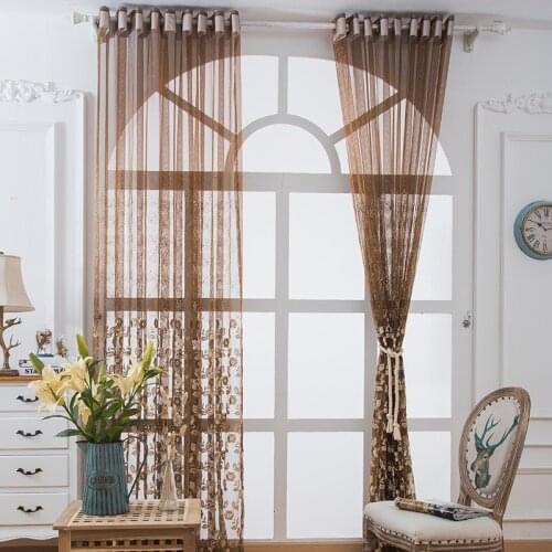 European Luxury 3D Embroidered Tulle Curtains for Living Room Translucent Coffee Sheer Window Screens Balcony Gauze JS267C