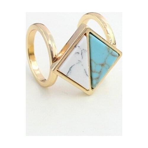 FYSL Light Yellow Gold Color Geometric Shape Green Turquoises Finger Ring White Howlite Stone Jewelry