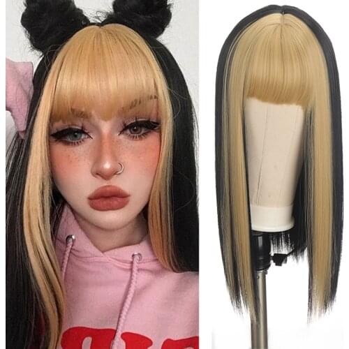 HOUYAN Long wavy curly hair female wig black bangs synthetic wig wig