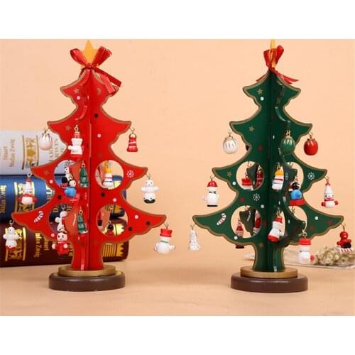Creative DIY Wooden Red Green Christmas Tree Decoration Snowman Toy Home Festival Christmas Gift Ornament Xmas Tree Table Desk