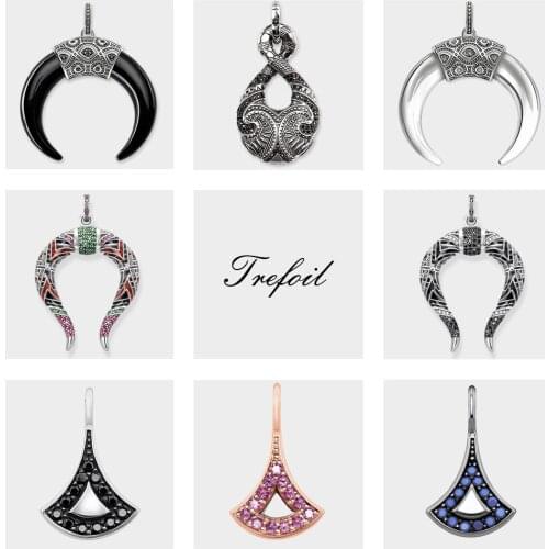 Opal Tigers Tooth Horns Infinity Pendant,Fashion Jewelry 925 Sterling Silver Blackened Trendy Gift For Women Men Fit Necklace