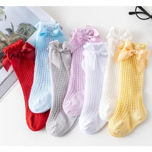 LYHO Summer Baby Socks Knee High Kids Stockings for Girls Infant 2021 Bow Hollow Breathable Toddler Girl Socks for 6M 6 Years