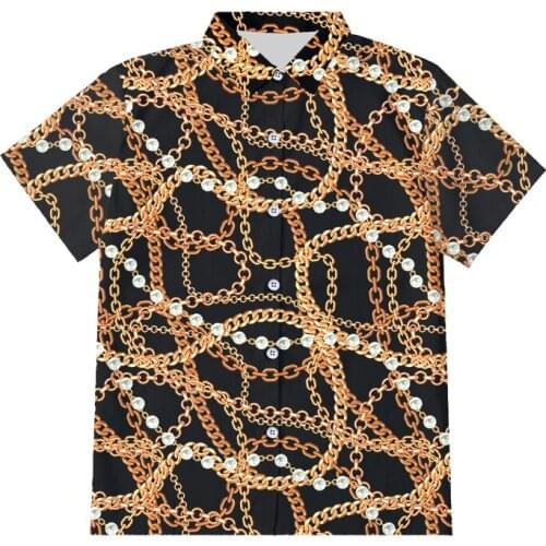 IFPD EU/US Size Fashion Men Golden Chain 3D Print Button Shirts Summer Hawaiian Shirt Homme Short Sleeve Luxury Royal Baroque