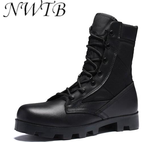 Men Tactical Military Boots Casual Shoes Security Officer Leather Swat Army Boot Motorcycle Ankle Combat Boots Militares Hombre
