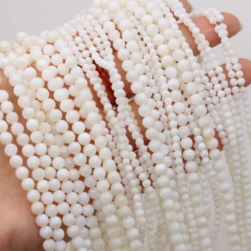 Natural Freshwater White Shell Beads Round Shape Loose Beads for Handmade Crafts Bracelet Necklace Earrings Jewelry Making