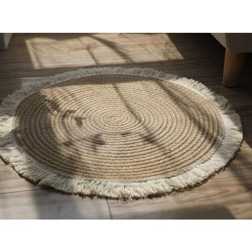 Natural Jute Carpet Hand-Made Rattan Grass Area Rugs Japanese Style Round Rug Sofa Floor Mats for Bedroom Living Room