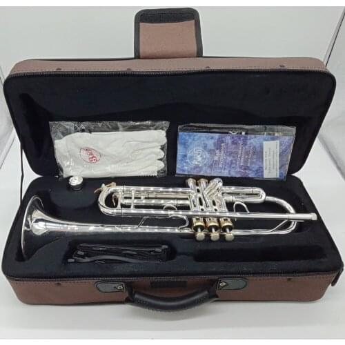 New De Xin Bb Trumpet LT180S-43 Silver Plated Gold Keys Music Instruments Profesional Trumpets Student Included Case Mouthpiece