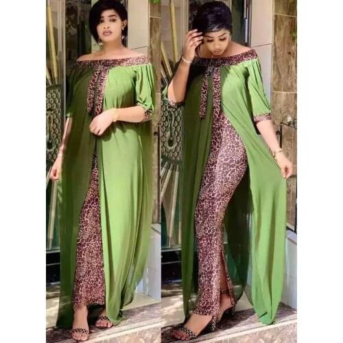 Women Fake Two Muslim Dress Turkish Dubai New Pakistani Dress Leopard Print Loose Waist Pullover Style Abayas for Islam Clothing