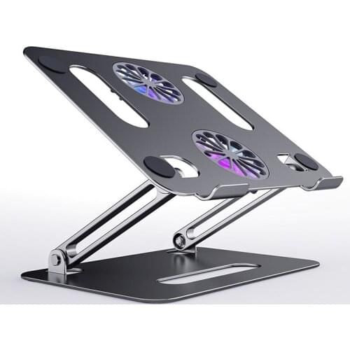 Portable Foldable Table Laptop Stand Silver / Grey With Dual Cooling Fan Ergonomic Aluminum Adjustable Laptop Accessories