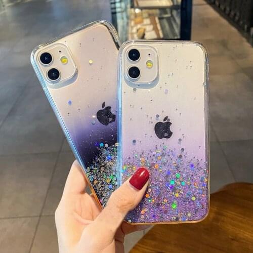 Clear Glitter Phone Case For iPhone 12 Pro Mini 11 Pro Max XS Max XR X 7 8 Plus SE 2020 Gradient Rainbow Sequins Soft TPU Cover