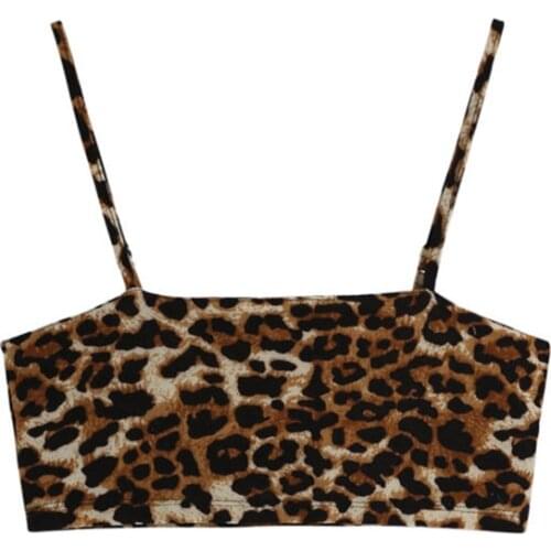 Leopard Spaghetti Strap Crop Top T-shirt Women Sexy High Waist Basic Summer Clothes Cropped Vintage Tee Shirt Femme Tops Woman