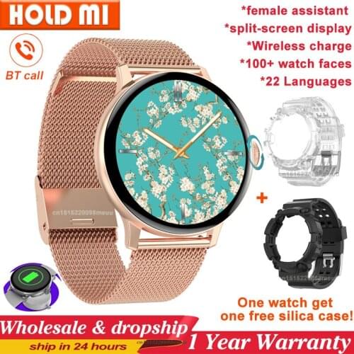 Men Women Smart Watch BT Phone Call IP68 Waterproof Knob Smartwatch Wireless Charging Password Protection Fitness Tracker lady