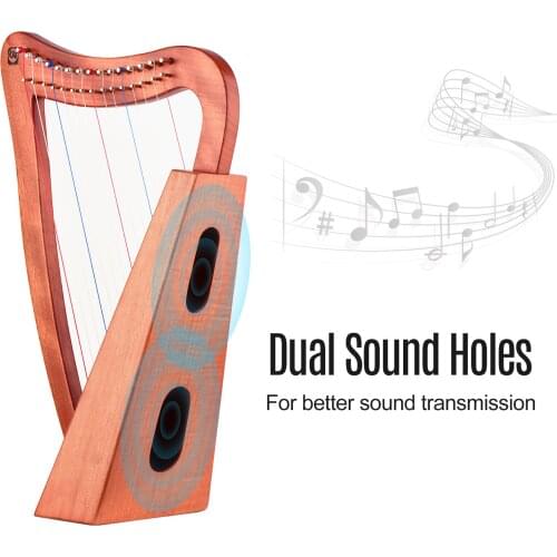 Walter.t 15-String Lyre Harp Wooden String Instrument with Carry Bag Strap Cleaning Cloth Tuning Wrench Pickup for Beginners