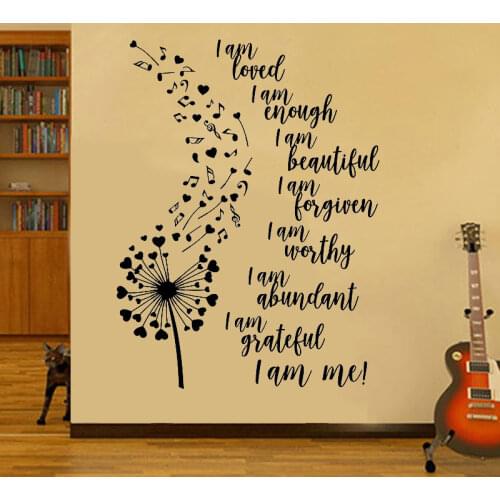 Vinyl Wall Decal Art Sticker Motivational Phrases Dandelion Decal Dandelion Notes Heart Home Decoration Mural Unique Design yy09