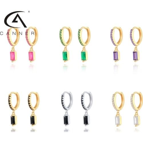 CANNER 925 Sterling Silver Womens Earrings Square Colourful Zircon Huggie Ear Piercing Hoop Earring Party Wedding Jewelry Gifts