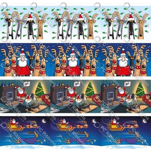 1-1/2" Christmas Greyhound Cartoon Dog Custom Design for DIY Crafts Hair Bow Collar Lanyard/Satin /3" Grosgrain Ribbon CA319