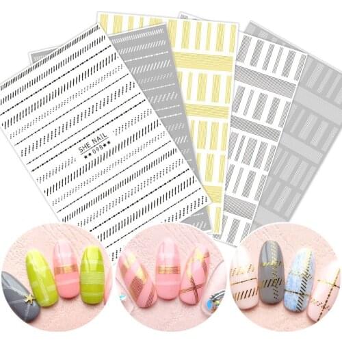 1 latest Nail Art Sticker laser gold metal stripe wavy line with adhesive transfer piece 3D Decal DIY Nail patch decoration