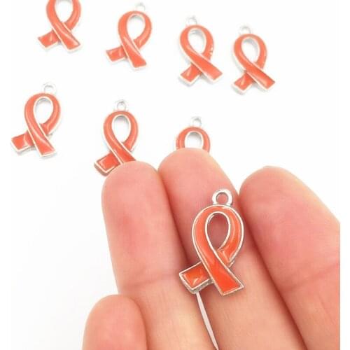 10pcs) Silver Plated Leukemia Awareness Orange Ribbon Charms for Jewelry DIY
