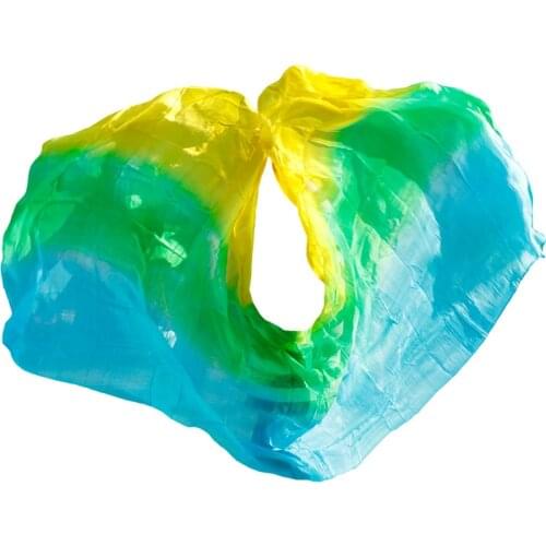 2017 design 100% real silk belly dance veil, cheap dance veils,tari perut kostum veil wholesale 250*114cm Turquoise+green+yellow