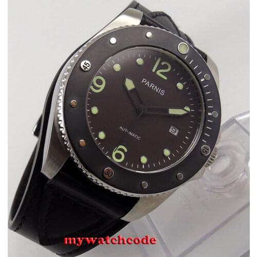 43mm Parnis date window Sapphire glass ceramic bezel Automatic mens Watch P600