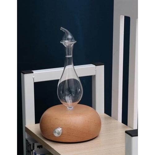 Aroma Nebulizer for Essential Oils EU Plug Glass Aroma Diffuser with Colorful LED Light Wooden Base for Room Home Bedroom Office