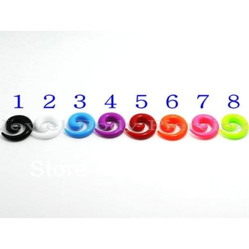 Free shipping body piercing jewelry full color spiral ear taper kits ear gauges mix colors 2mm 3mm 4mm 5mm 6mm 8mm