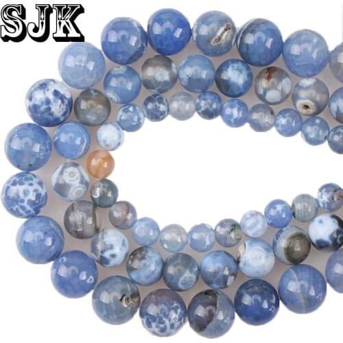 Natural Stone Beads Blue Fire Agates Cracked Dragon Vein Agates Round Loose Beads 6 8 10MM For Bracelet Jewelry Making