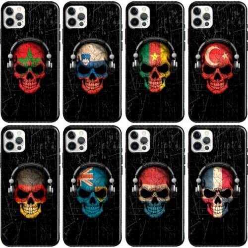 DJ Skull Morocco Spain Ghana Flag Phone Case For Apple iPhone 11 Pro Max 12 mini X XR XS Max 8 7 Plus SE 2020 Cover Shell