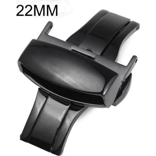 Black Stainless Steel Buckle Double Push Automatic Polished Watch Band Clasp 16mm 18mm 20mm 22mm