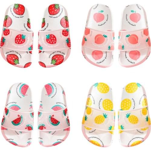 Child Kids Girls Summer Slide Sandals Cute Cartoon Strawberry Pineapple Fruit Transparent Soft Slippers Shower Anit-Slip Water S