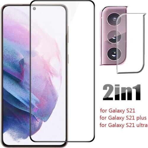 For Samsung Galaxy S21 Plus Ultra Full Screen Tempered Glass Film Black Edge Silk Screen Protector & Camera Lens Glass Film